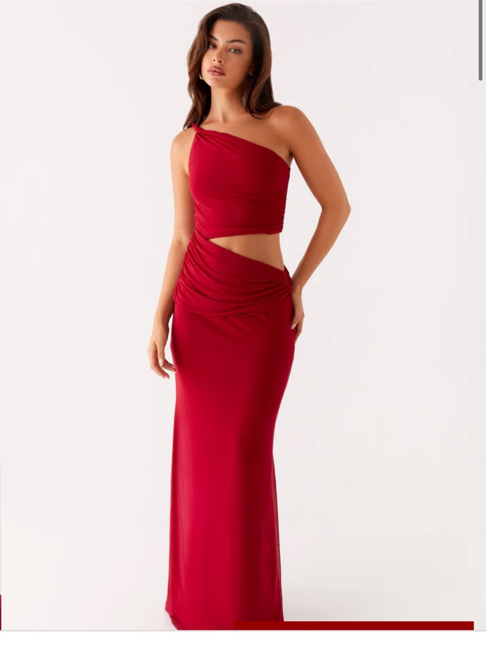 Peppermayo Red One-Shoulder Cutout Evening Dress